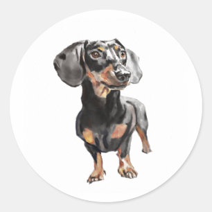 Sticker Rond Dachshund Aquarelle, Art mural du chien saucisson