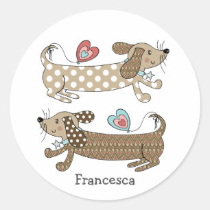 Sticker Rond Dachshund, chien de saucisse personnalisé