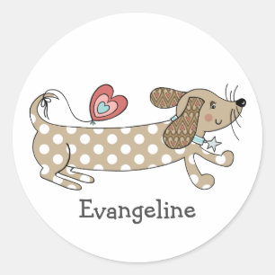 Sticker Rond Dachshund, chien de saucisse personnalisé