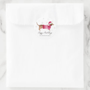 Sticker Rond Dachshund Chien Saucisse Aquarelle Animal De Compa