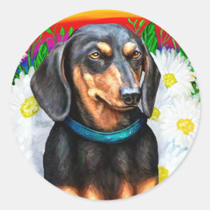 Sticker Rond Dachshund Daisy Patch B&T