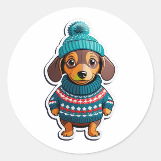 Sticker Rond Dachshund dans l'autocollant de Sweater