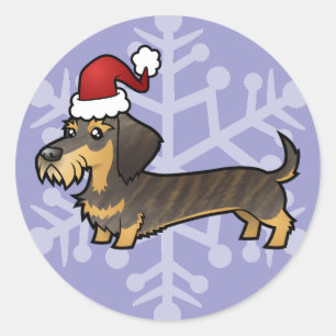 Sticker Rond Dachshund de Noël (cheveux filaires)