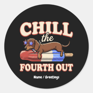 Sticker Rond Dachshund drôle 14 juillet Faites passer le quatri