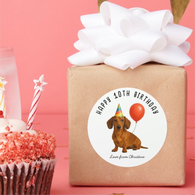 Sticker Rond Dachshund mignonne fête d'anniversaire faveurs (Fête)
