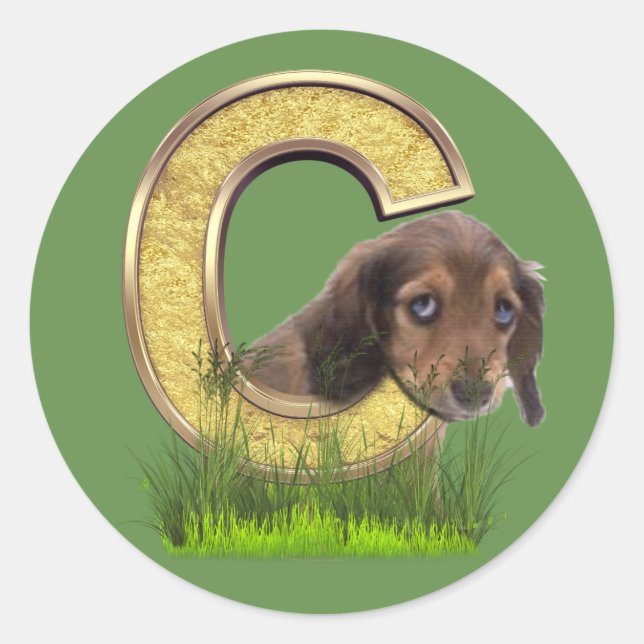 Sticker Rond Dachshund-Monogramme, majuscule, lettre C (Devant)