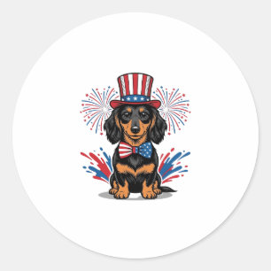 Sticker Rond Dachshund patriotique feux d'artifice art vectorie