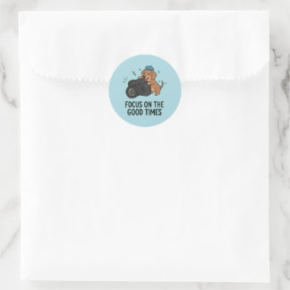 Sticker Rond Dachshund Photographer Brown Dog Camera Art 