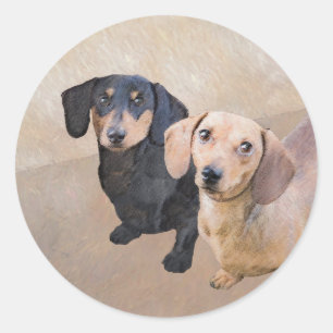 Sticker Rond Dachshund (Smooth) Peinture - Art Chien original