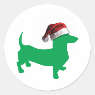 Sticker Rond Dachshund vert clair avec Casquette du Père Noël