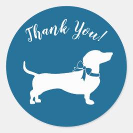 Sticker Rond Dachshund Wiener Chien Baby shower Blue Boy