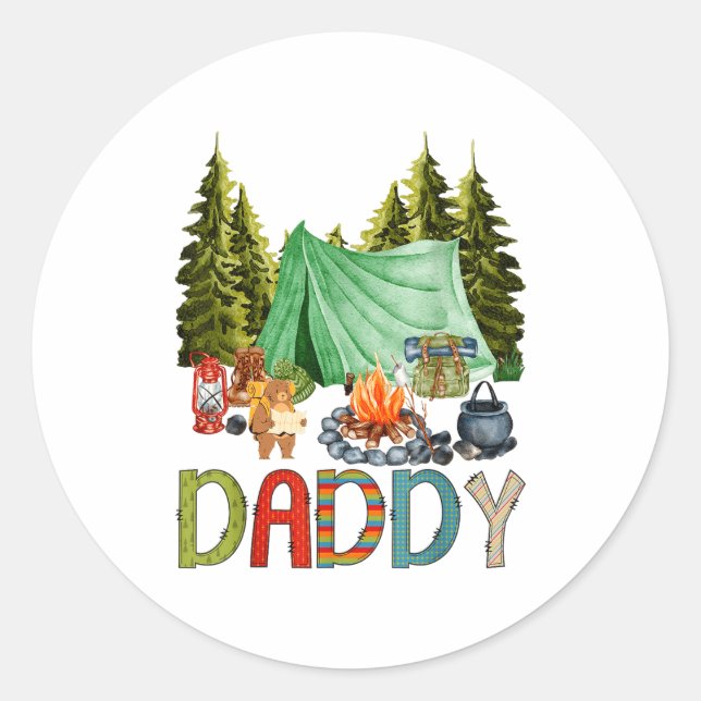 Sticker Rond Daddy Of The Happy Camper 1st Birthday Bear Camng  (Devant)