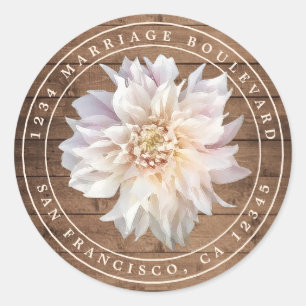 Sticker Rond Dahlia Flower Rustic Wood Mariage Adresse de retou