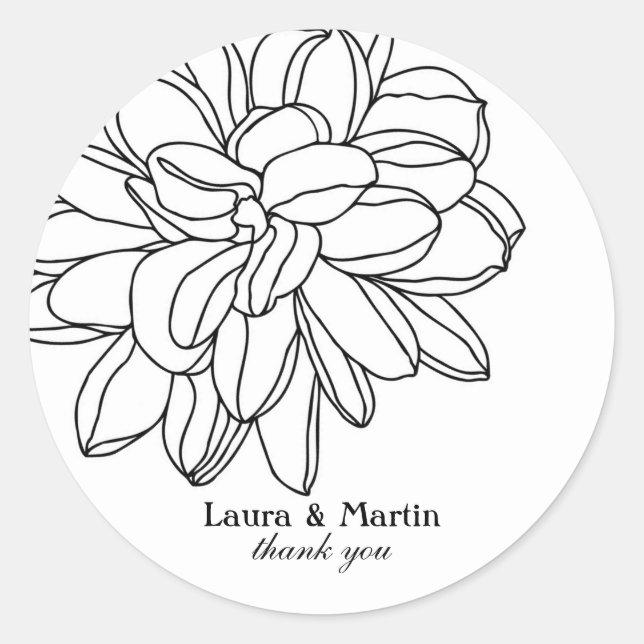 Sticker Rond Dahlia tête de fleur, design simple moderne invita (Devant)
