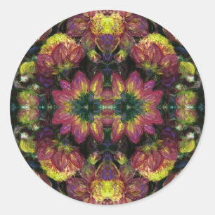 Sticker Rond Dahlias jaunes et roses