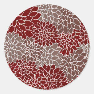 Sticker Rond Dahlias rouges et argent