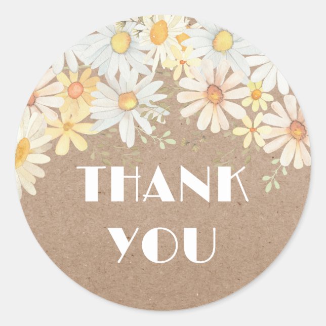 Sticker Rond Daisies sur papier kraft merci (Devant)
