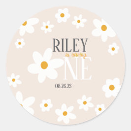 Sticker Rond Daisy 1er anniversaire Invitation