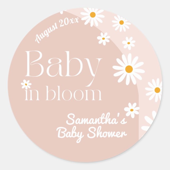 Sticker Rond Daisy Baby en fleur Boho Girl Baby shower (Devant)