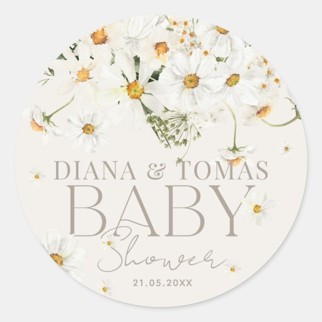 Sticker Rond Daisy Boho Baby in Bloom Shower (Devant)