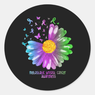 Sticker Rond Daisy Butterfly Metastatic Breast Cancer Awareness