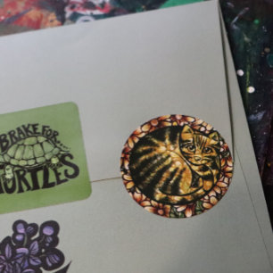 Sticker Rond Daisy Chat Floral Chats tabby fleur catruday