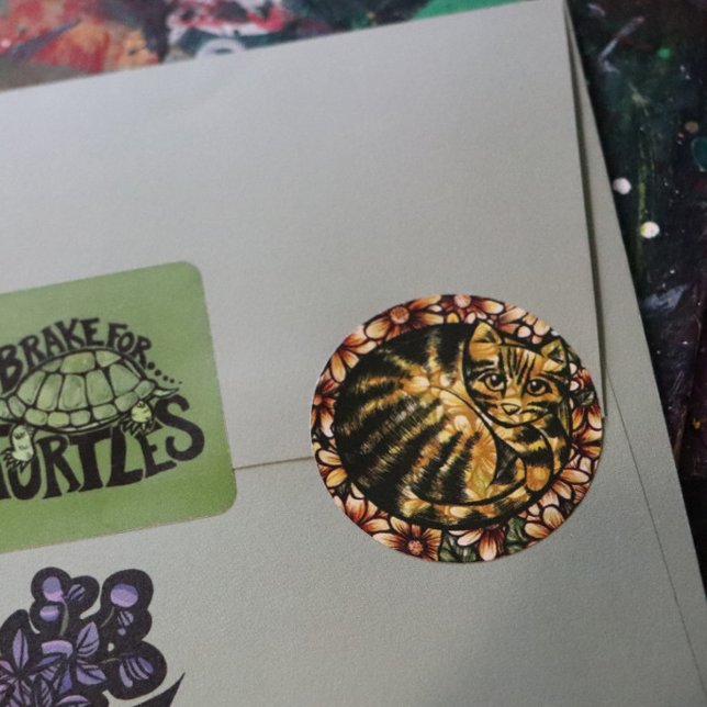 Sticker Rond Daisy Chat Floral Chats tabby fleur catruday (Créateur téléchargé)