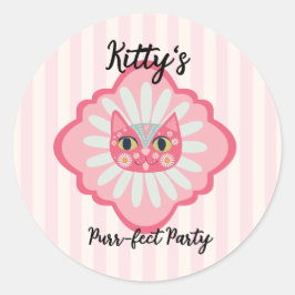 Sticker Rond Daisy Kitty Visage Purr-fect fête d'anniversaire