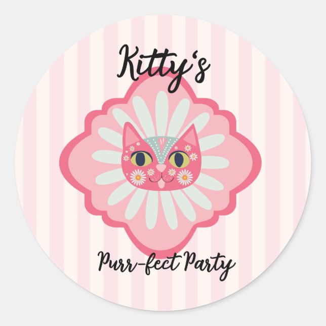 Sticker Rond Daisy Kitty Visage Purr-fect fête d'anniversaire (Devant)