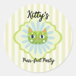 Sticker Rond Daisy Kitty Visage Purr-fect fête d'anniversaire