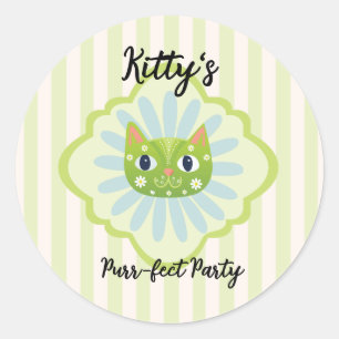 Sticker Rond Daisy Kitty Visage Purr-fect fête d'anniversaire