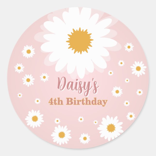 Sticker Rond Daisy Pink Any Age Birthday  (Devant)