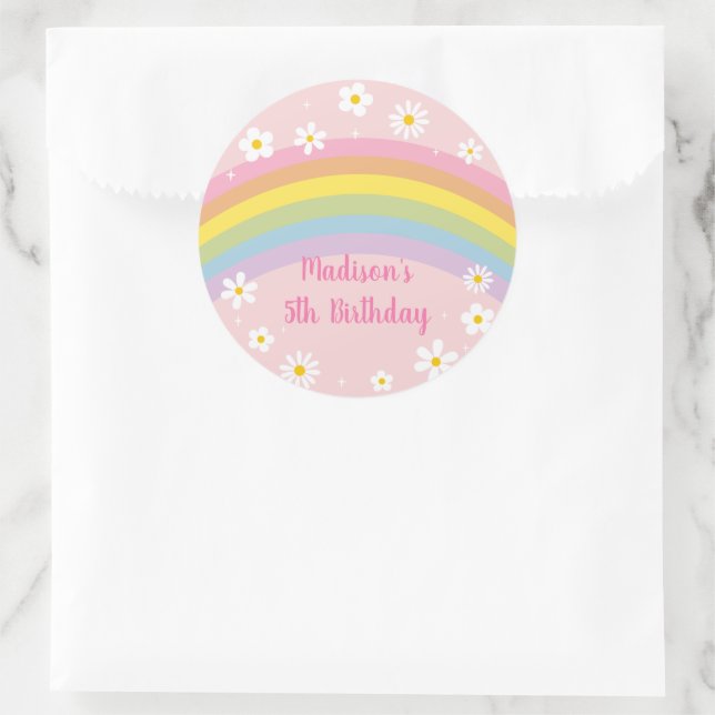 Sticker Rond Daisy Rainbow Retro Anniversaire (Sac)