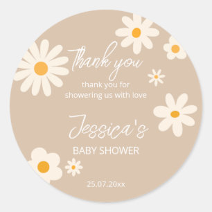 Sticker Rond Daisy rétro baby shower désert boho classique r