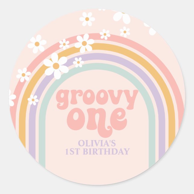 Sticker Rond Daisy Super One Pastel arc-en-ciel premier anniver (Devant)