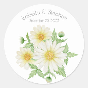 Sticker Rond Daisys White Floral Thème Typographie