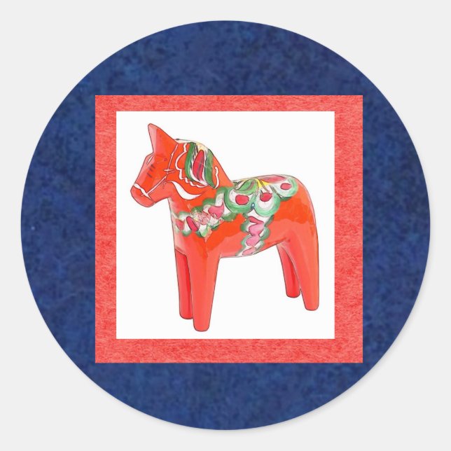 Sticker Rond Dala suédois Cheval Scandinave traditionnel (Devant)
