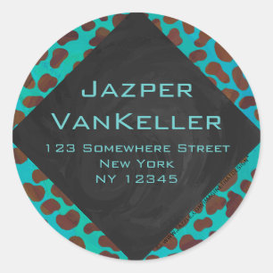 Sticker Rond Dalmatie Brown et Turquoise avec Monogramme