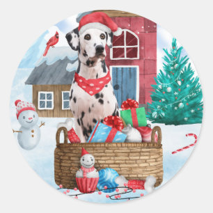 Sticker Rond Dalmatien dans une maison pour chien de Noël ennei
