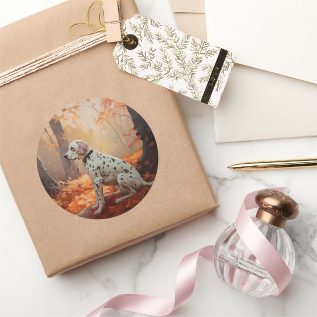 Sticker Rond Dalmatien en automne Feuilles automne Inspirer (Cadeaux)
