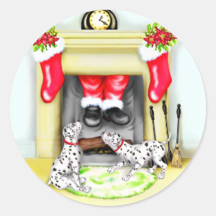 Sticker Rond Dalmation Christmas Père Noël débarque