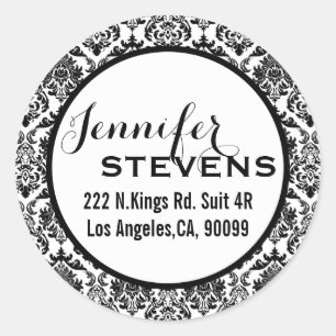 Sticker Rond Damas Florales Noir Et Blanc 2