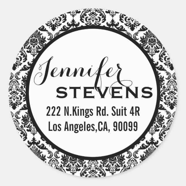 Sticker Rond Damas Florales Noir Et Blanc 2 (Devant)
