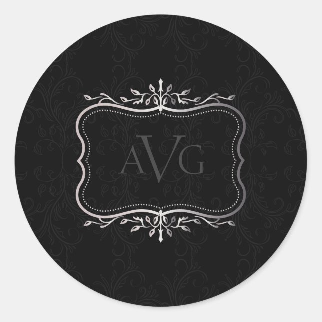 Sticker Rond Damas noir avec cadre argent (Devant)