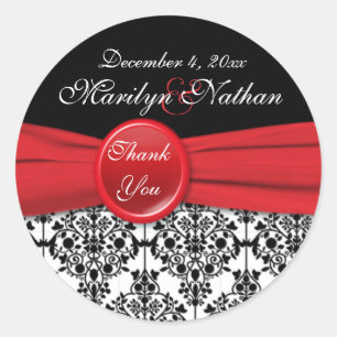 Sticker Rond Damas noir avec Stick rond 3" rouge pavot
