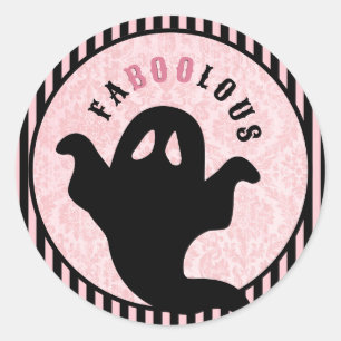 Sticker Rond Damas rose Halloween Ghost FABOOLOUS