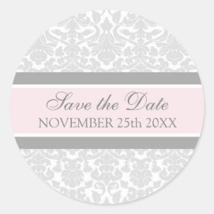 Sticker Rond Damas roses Enregistrer la date Enveloppe Sceau