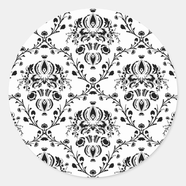 Sticker Rond Damask blanc et noir (Devant)