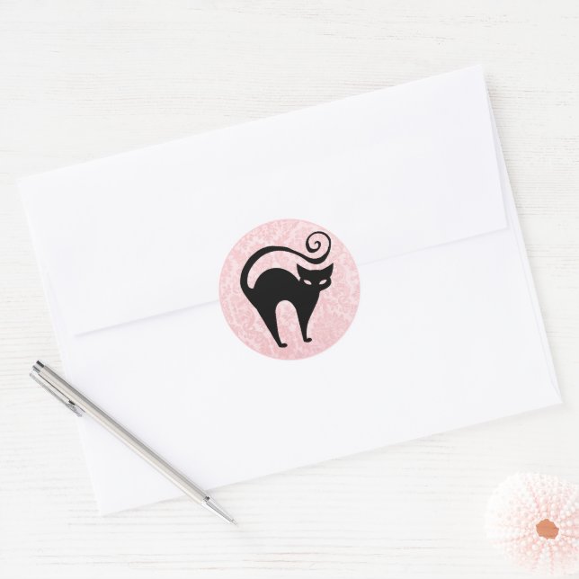 Sticker Rond Damask Glam Halloween Kitty (Enveloppe)