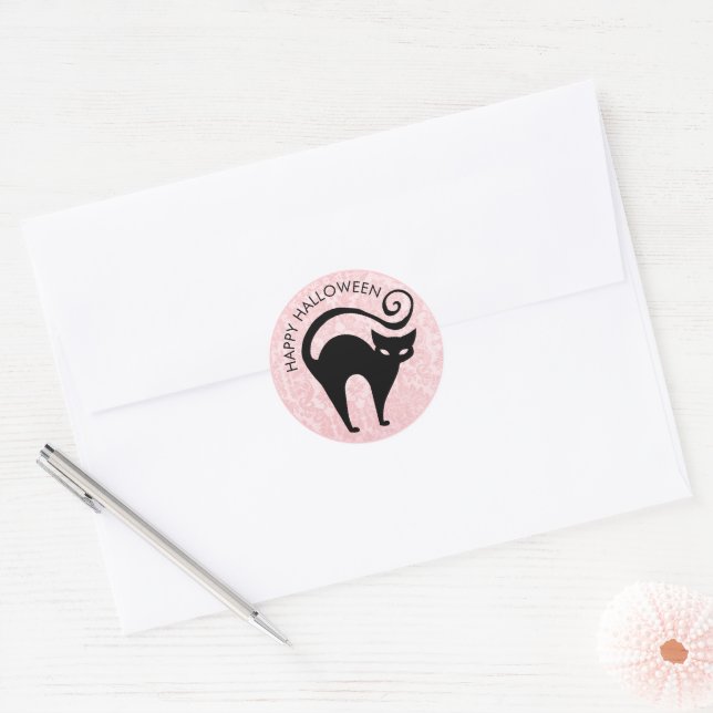 Sticker Rond Damask Glam Halloween Kitty (Enveloppe)